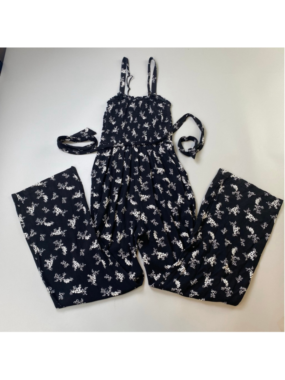 Abercrombie & Fitch Jumpsuit XXS TALL Black White Floral Boho Elevated Casual